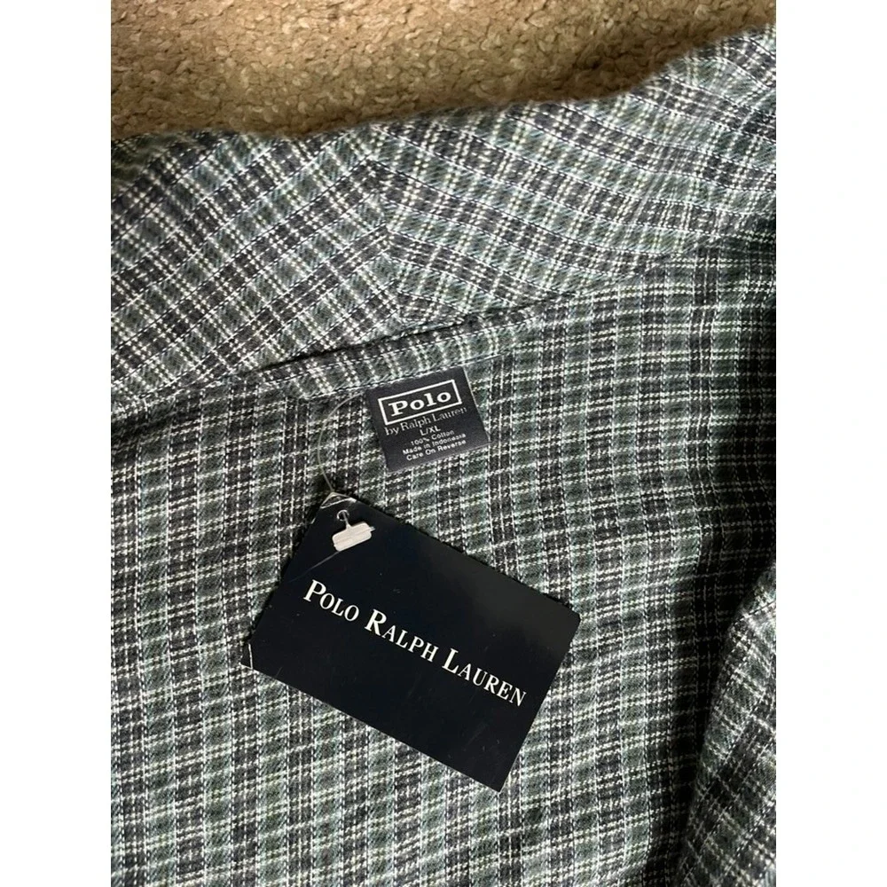 NWT‎ Vintage Ralph Lauren Polo Robe Mens Blue Check Plaid Logo Pony Size L/XL
